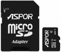 Купить карта памяти Aspor MicroSDHC UHS-I Class 10 + SD adapter (64Gb) по цене от 246 грн.
